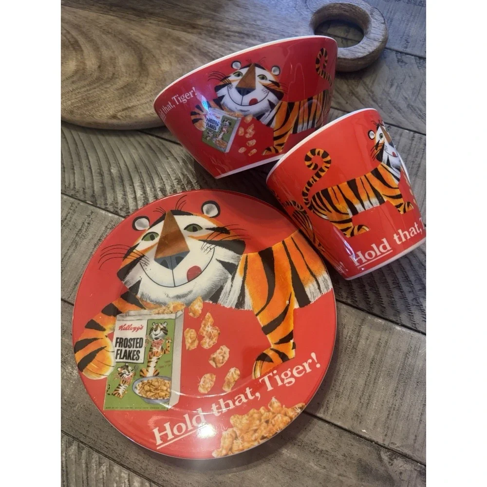 Vtg Kellogg's Cup Cereal Bowl Plate red Tony Frosted Flakes Rare 2005 Free Ship